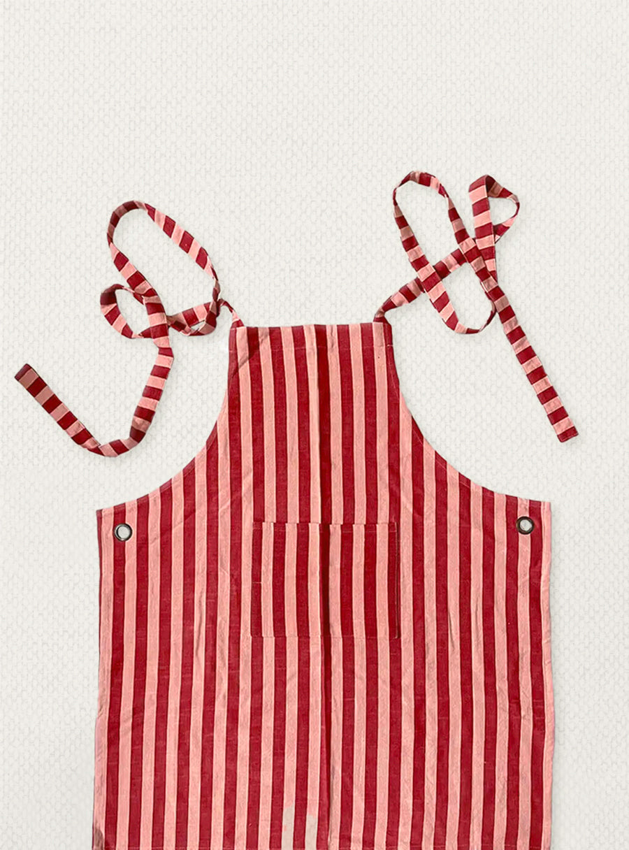 Strip Apron - Pomegranate & Dusty Pink