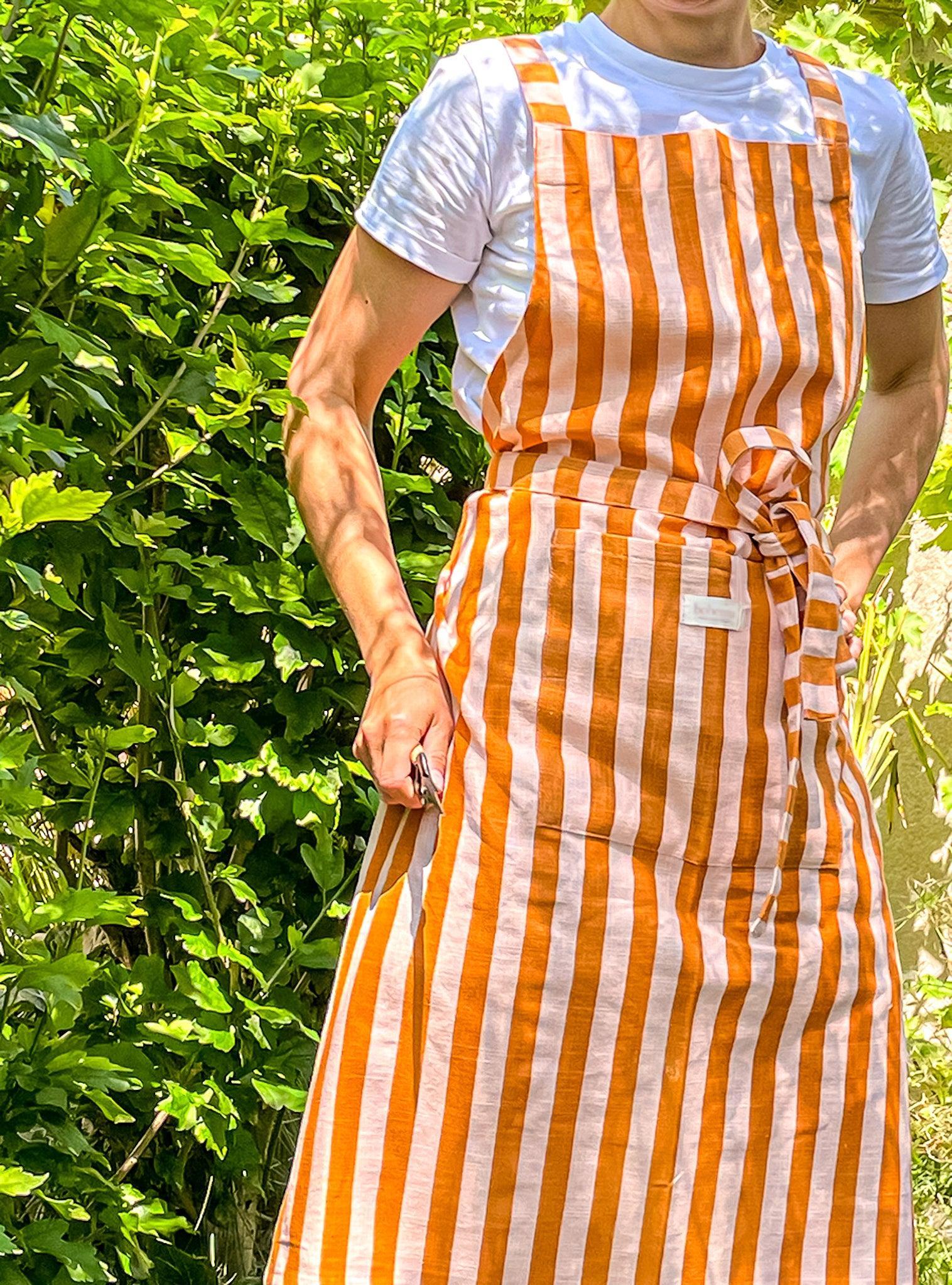 Stripe Apron - Ochre & Plaster Pink