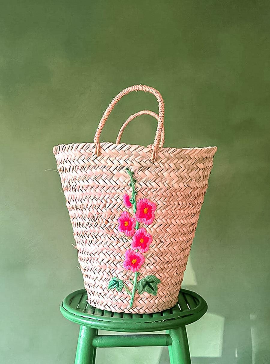 Panier brodé - Rose trémière