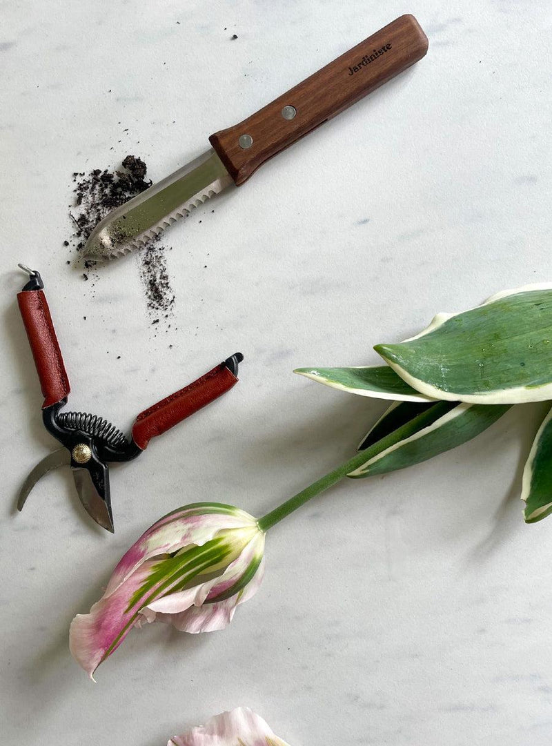 Mini Hori Hori japonais avec lame dentelée et mini sécateur de jardin