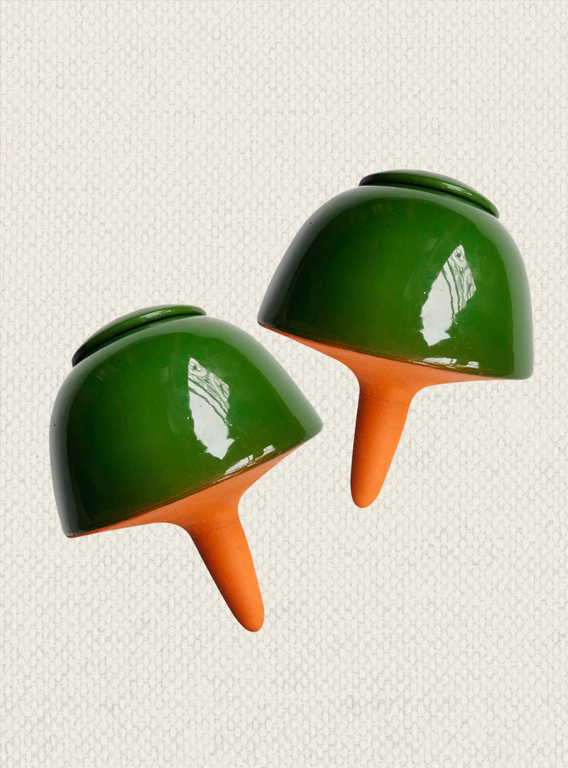 Duo of Terracotta Oya Irrigation Pots - Green