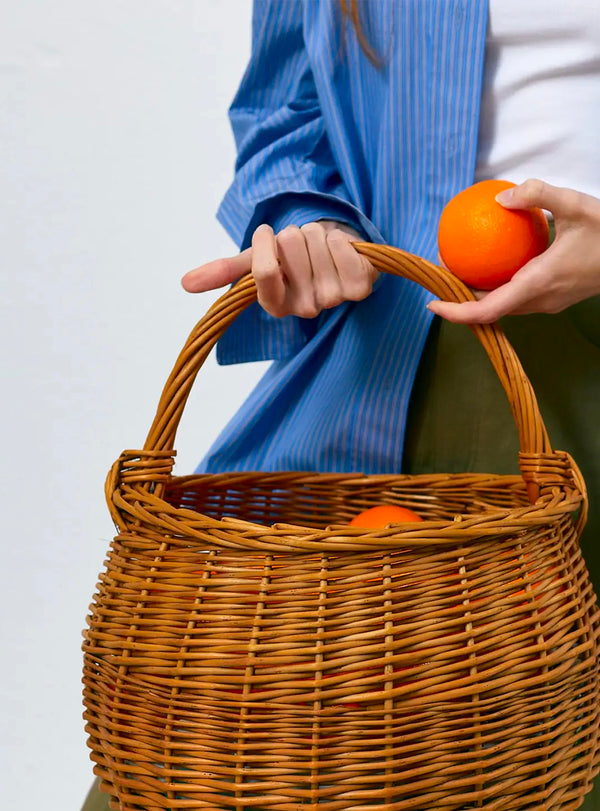 Panier rond en osier tressé