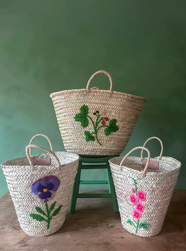 Panier en palme tressée - Broderie Pensée